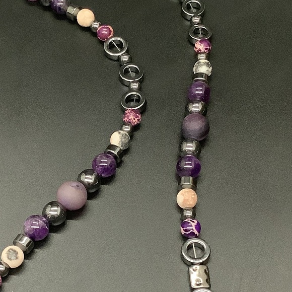 Amethyst, Hematite,& Purple Agate Necklace - Picture 3 of 11